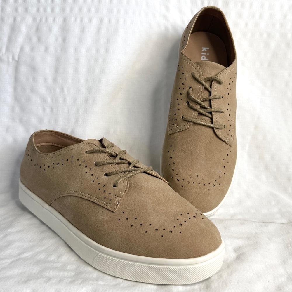 Kidpick Boy’s Faux Suede Wingtip Sneaker Shoes Taupe Casual Oxford Kids size 5